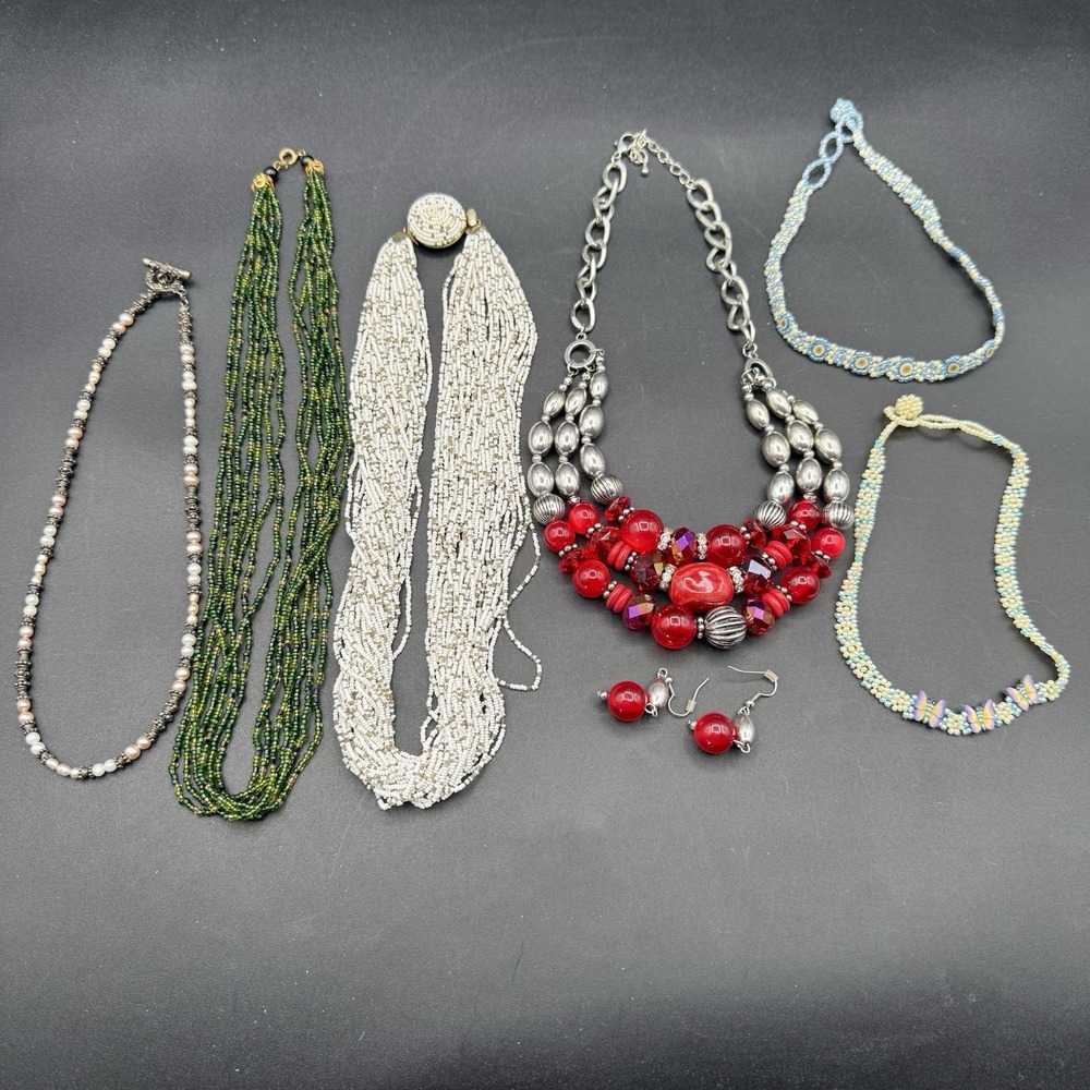 Lot of 6 Vintage Beaded Necklaces Costume Jewelry Mixed Colors Pearls USA